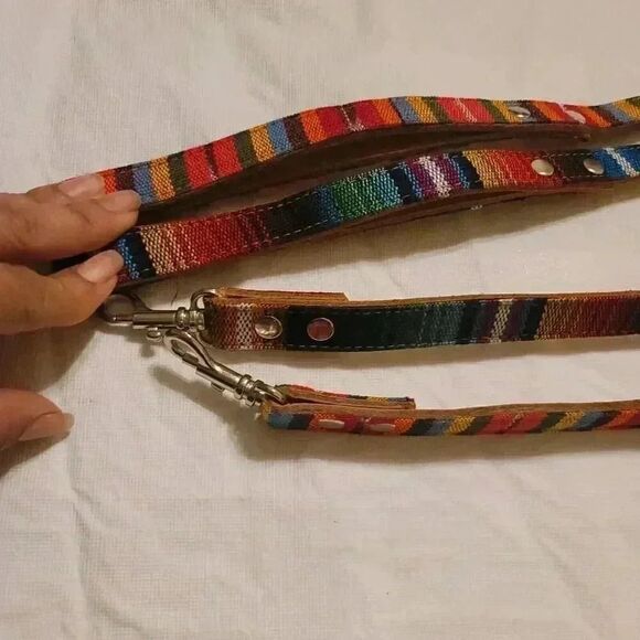 Colorful Handmade Leather Dog Leash Small Breed Set Of Two 46 In - Picture 3 of 10